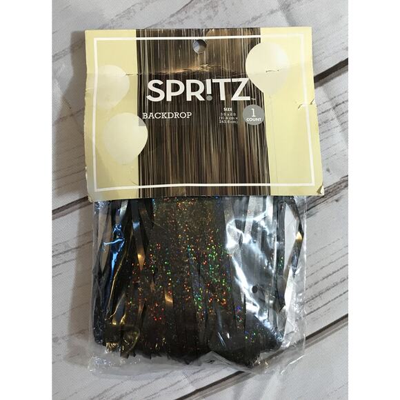 Spritz Black Iridescent Fringe Curtain Backdrop Decor 3” x 8” - Picture 1 of 2
